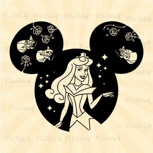 La bella addormentata Svg, Principessa Aurora Svg, Aurora Svg, Testa di Topolino Svg, File di taglio in vinile, Svg, Pdf, Jpg, Png, File di progettazione stampabile Ai