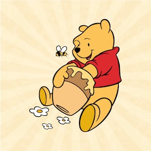winnie l’ourson avec du miel svg, winnie l’ourson svg, Fichier vinyl coupé, Svg, Pdf, Jpg, Png, Ai Printable Design File