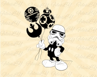 Stormtrooper with balloons svg, death star svg, rebellion svg, mouse svg, Vinyl Cut File, Svg, Pdf, Jpg, Png, Ai Printable Design File