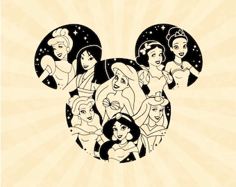 All Princess SVG, Mouse Head SVG, Princess SVG, Vinyl Cut File, Svg, Pdf, Jpg, Png, Ai Printable Design File