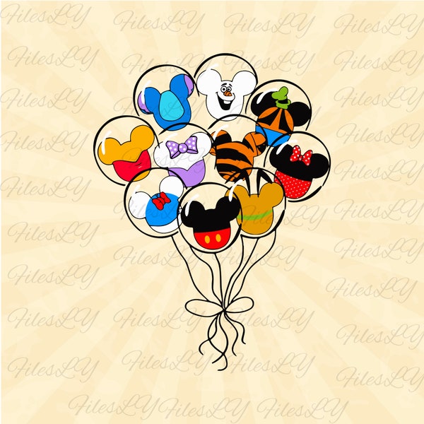 Cartoon Balloons Svg, Stitch balloon svg, Tigger Balloon svg, Mickey balloons svg, Vinyl Cut File, Svg, Pdf, Jpg, Png, Ai Printable Design