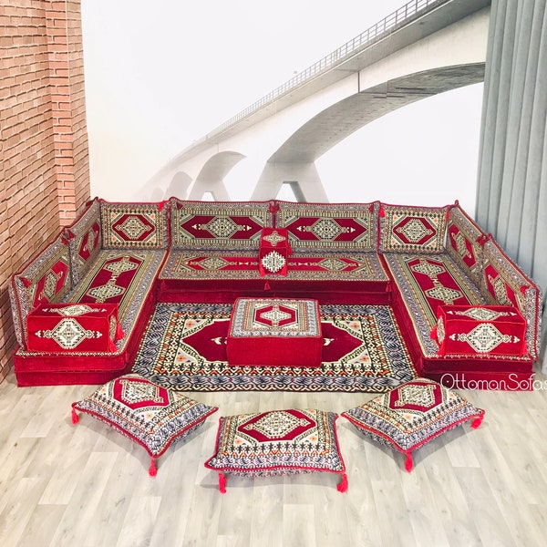 8'' U Shaped Arabische Sofa Set,U Shaped Bank,Arabische Majlis Sitzgelegenheiten,EckSofa Sitzecke,Bodenkissen Couch,Schnittsofa,Marokko Sofa Set