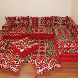 Set di divani a pavimento arabo a forma di L, panca a forma di L, divano ad angolo a forma di L, divano componibile, divano marocchino, divano da pavimento, majlis arabo, Jalsa immagine 5