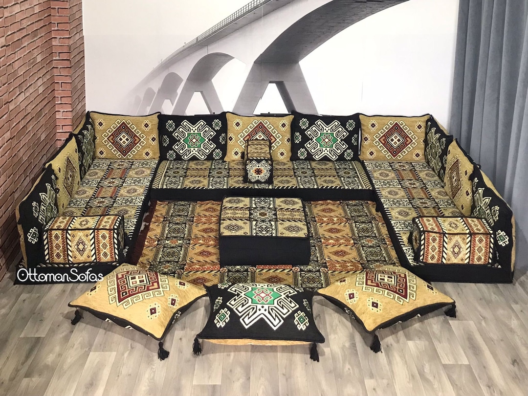 U Shaped Moroccan Sofa Setarabic Sofa Floor Seating Setfloor Etsy