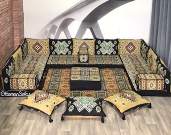 U Shaped Moroccan Sofa Set,Arabic Sofa Floor Seating Set,Floor Pillow,Sectional Sofas,Arabic Majlis,Floor Cushion,Corner Sofa Set,Futon Sofa