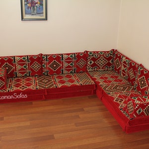 Set di divani a pavimento arabo a forma di L, panca a forma di L, divano ad angolo a forma di L, divano componibile, divano marocchino, divano da pavimento, majlis arabo, Jalsa immagine 4