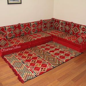 Set di divani a pavimento arabo a forma di L, panca a forma di L, divano ad angolo a forma di L, divano componibile, divano marocchino, divano da pavimento, majlis arabo, Jalsa immagine 7