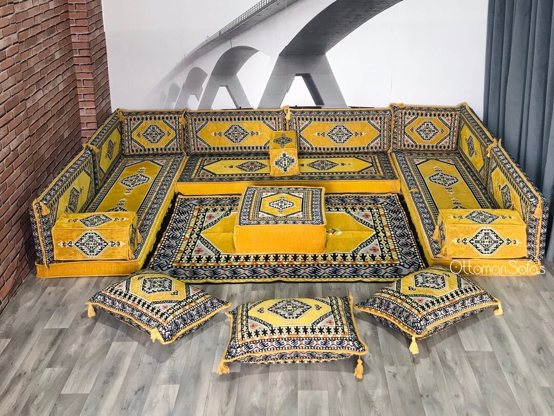 U Shaped Moroccan Sofa Setarabic Sofa Floor Seating Setfloor Etsy