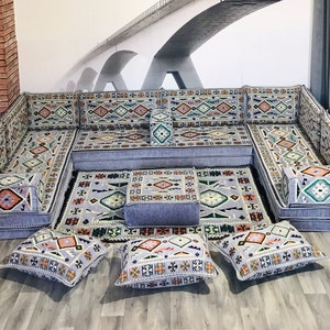 8'' U Shaped Arabic Sofa Set,Hookah Lounge Set,Corner Sofa Seating,Floor Cushion Couch,Sectional Sofa,Moroccon Decor,Patio Furniture