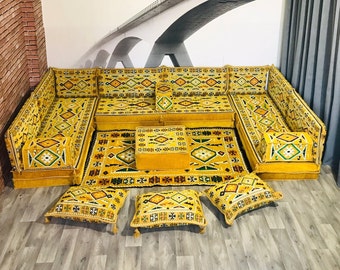 Set di divani arabi a forma di U da 8 pollici, panca a forma di U, posti a sedere arabi Majlis, posti a sedere per divani ad angolo, divano con cuscino da pavimento, divano componibile, set di divani marocchini