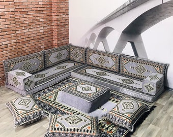 L Shaped Arabic Floor Seating Sofa Set,L Shaped Bench,L Shaped Corner Sofa,Sectional Sofa,Moroccan Sofa,Floor Couch,Arabic Majlis,Jalsa