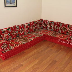 Set di divani a pavimento arabo a forma di L, panca a forma di L, divano ad angolo a forma di L, divano componibile, divano marocchino, divano da pavimento, majlis arabo, Jalsa immagine 10