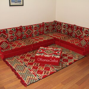 Set di divani a pavimento arabo a forma di L, panca a forma di L, divano ad angolo a forma di L, divano componibile, divano marocchino, divano da pavimento, majlis arabo, Jalsa immagine 6