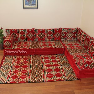 Set di divani a pavimento arabo a forma di L, panca a forma di L, divano ad angolo a forma di L, divano componibile, divano marocchino, divano da pavimento, majlis arabo, Jalsa immagine 3