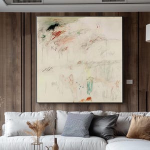 Cy Twombly Style Minimalist Scribble Oil Painting, Large White Abstract Wall Art, Original Expressionism Canvas Wall Art, Modern Home Decor