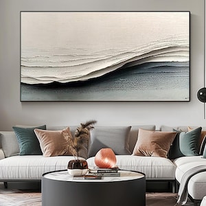 3D Minimalist Ocean Waves Painting on Canvas, Textured Wall Art Beige Waves Art, Wabi-Sabi Wall Art Living Room Painting Fashion Room Decor