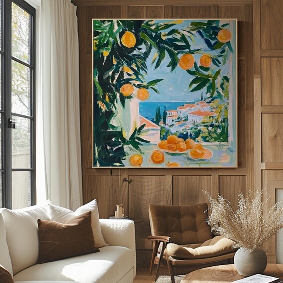Henri Matisse Open Window Oil Painting,Positano Lemon Tree Wall Art,Amalfi Coast Art, Sunlit Ocean Lemons View Balcony Italy Travel Painting