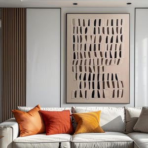 Textured Abstract Pattern Art, Neutral Tone Modern Painting, Beige Black Oil Painting on Canvas, Wabi-Sabi Wall Art, Minimalist Wall Decor
