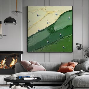 Art mural vert texturé pour terrain de golf, peinture 3D au couteau, décoration murale sport contemporaine, toile verte, oeuvre d'art moderne pour golf, oeuvre d'art pour les amateurs de golf