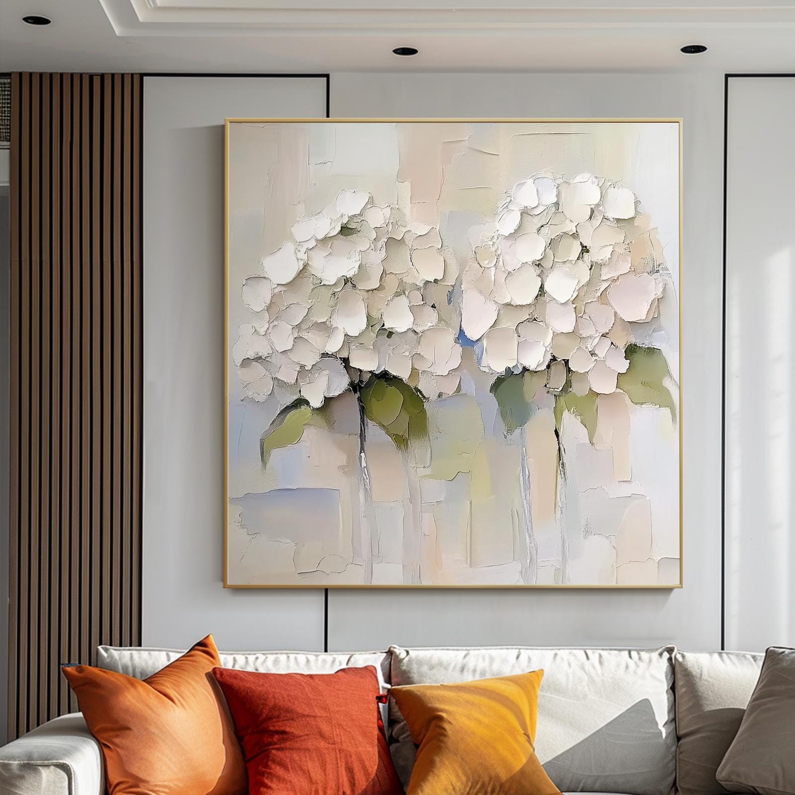 White Hydrangea Oil Painting on Canvas, Textured Floral Art, Impasto ...