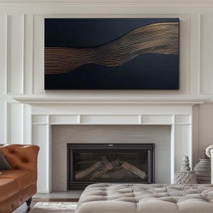 Large Black Minimalist Texture Oil Painting, Gold Line Abstract Painting, Handpainted Wabi Sabi Wall Art, Modern Living Room Wall Decor,Gift