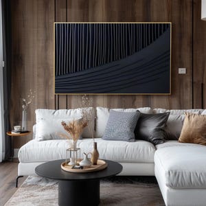 Black Lines 3D Texture Abstract Oil Painting on Canvas, Wabi Sabi Wall Art, Minimalist Abstract Painting For Living Room, Wall Decor, Gift