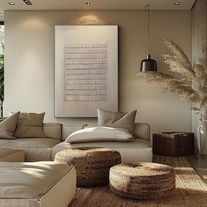 Grande peinture à l'huile sur toile minimaliste beige, décoration murale abstraite texturée 3D beige, art mural Wabi Sabi, décoration de salon en plâtre 3D beige