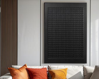Modern Minimalist Black Textured Oil Painting - Contemporary Abstract Black Wall Art, Textured Home Decor Painting Elegant Living Room Decor