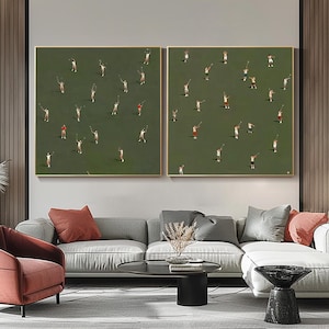 Petits golfeurs texturés verts, peinture à l'huile sur toile 3D au couteau, oeuvre de golf moderne, art mural unique de sport de golf, cadeau pour les amateurs de golf