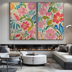 Original rosa Blumen Ölgemälde auf Leinwand, Blumen Malerei Set, Boho moderne Kunst, benutzerdefinierte Wandkunst tropische Malerei Wohnzimmer Wanddekoration