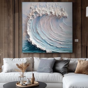 Superbe peinture 3D vague océan - Art texturé de paysage marin pour une décoration intérieure côtière, art surréaliste de vague, art mural océan pour le salon ou le bureau