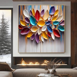 Peinture à l'huile florale abstraite texturée 3D sur toile, décoration murale bohème, peinture de pétales de fleurs colorées, art mural moderne personnalisé, décoration de salon