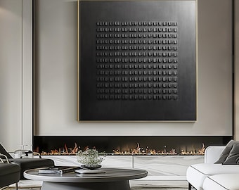3D Black Textured Wall Art – Modern Minimalist Abstract Oil Painting, Monochrome Black Wabi-Sabi Decor for Living Room or Office Accent Wall