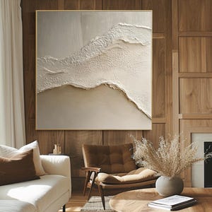 Neutral Textured Abstract Wall Art, 3D Beige Plaster Canvas Painting, Minimalist Contemporary Modern Home Décor, Artistic Living Room Accent