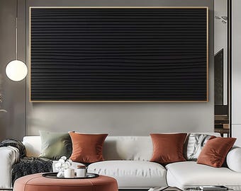 Minimalist Black 3D Textured Wall Art, Matte Black Abstract Canvas Oil Painting, Gallery Style Modern Living Room Decor Contemporary Artwork