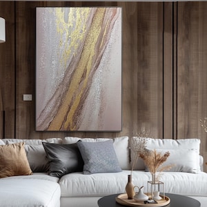 Nordic Abstract Luxury Gold Foil Painting On Canvas, Brown Beige Minimalist Art 3D Textured Oil Painting, Living Room Wall Art Home Decor