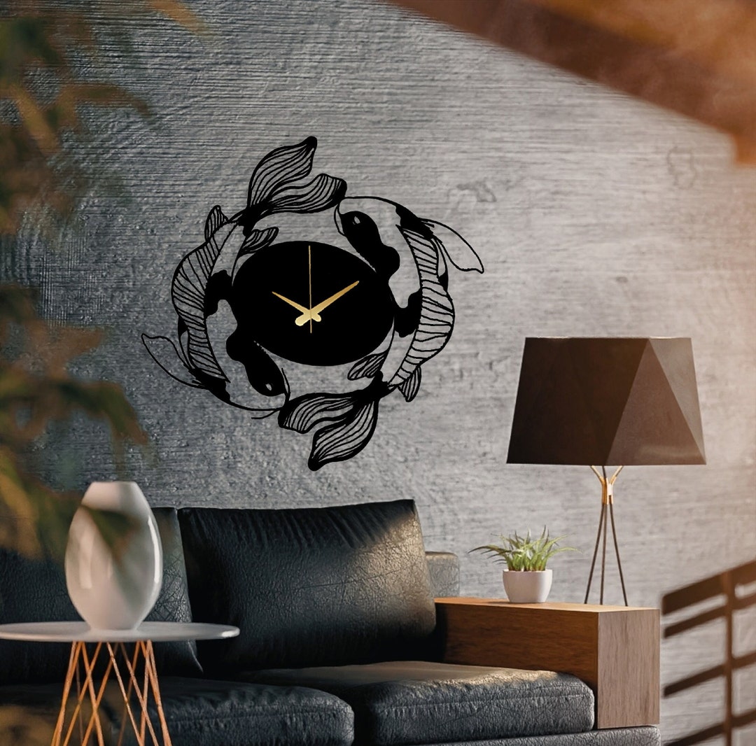 Koi Fish Metal Wall Clock Koi Fish Wall Decor Silent Metal Wall Clock
