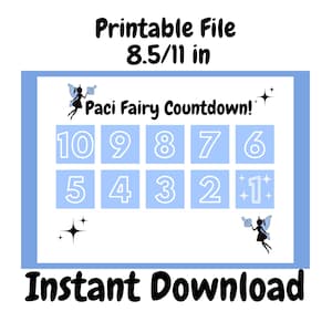 Paci Binky Dummy Fairy Countdown instant Download PDF blue
