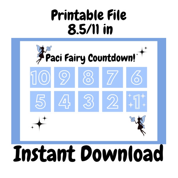 Paci Binky Dummy Fairy Countdown instant Download PDF blue