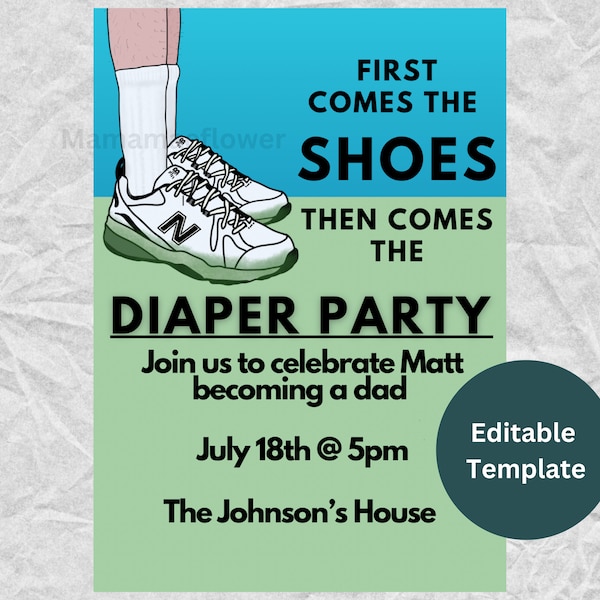 Diaper Party Digital Invitation Editable Template