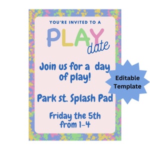 Play Date Digital Invitation Editable Template