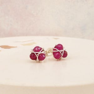 Ruby Trio Stud Earrings: Sterling Silver, July Birthstone, Handmade Jewellery, Gift Wrapped