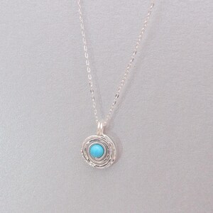 Turquoise Sterling Silver Pendant Necklace: Hammered Disc, December Birthstone, Gift Wrapped