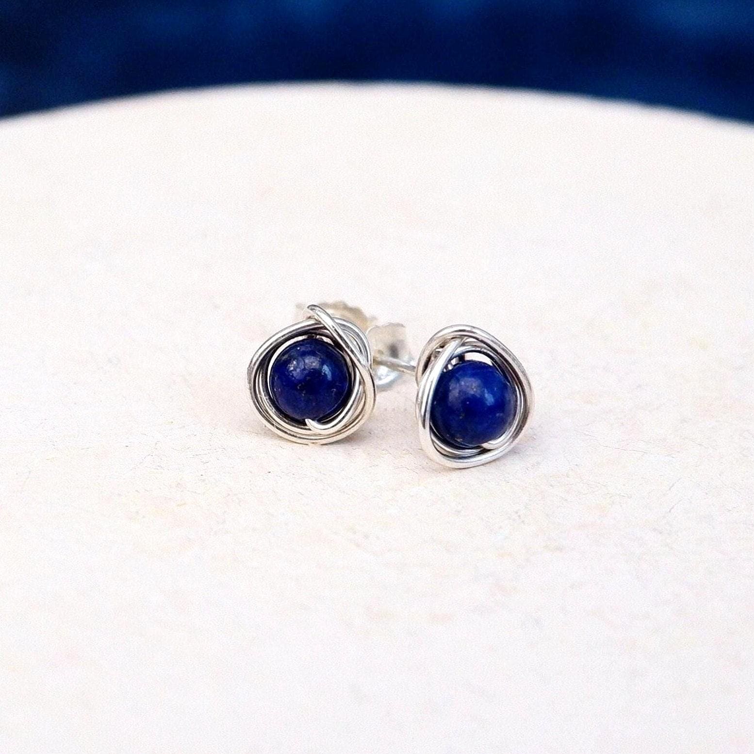 925 Sterling Silver Lapis Lazuli Drop Earrings - Navy Blue Gemstone, 8cm - View #2