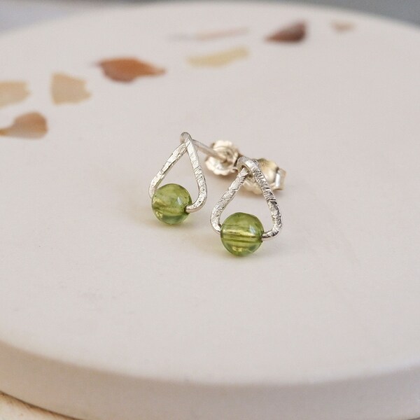 Peridot Triangle Stud Earrings in Sterling Silver August Birthstone Jewellery Handmade Gift for Her Genuine Gemstone Gift Wrapped