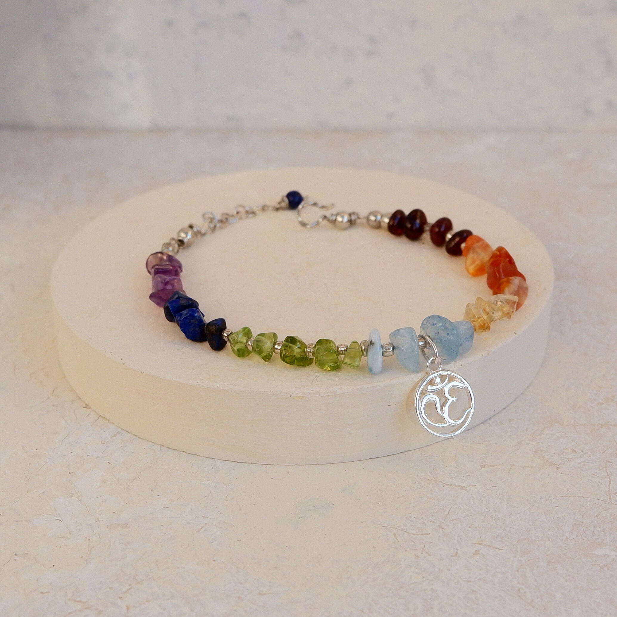 V3 Jewelry Sterling Silver Genuine Chakra and Turquoise Beads Stretch Bracelet