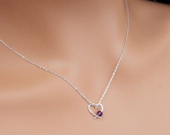 Amethyst Pendant Necklace, Dainty Sterling Silver Heart Handmade Jewellery, February Birthstone, Gift Wrapped