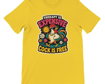面白いニワトリTシャツ、「セラピーは高いけど、ニワトリは無料」Tシャツ