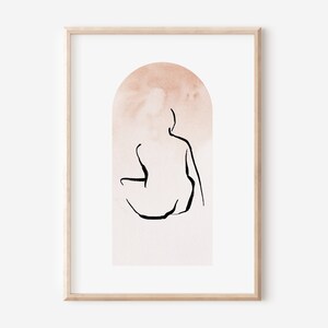 Abstract Female Form One Line Art Print, Boho Femme Arch Wall Art, Digital Download, Warm Tone Blush Pink Minimalist Poster