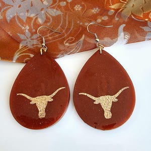 Texas Longhorns, University of Texas, Hook &#39;em Horns, Burnt Orange, Texas football, UT, dangle, orange, glitter